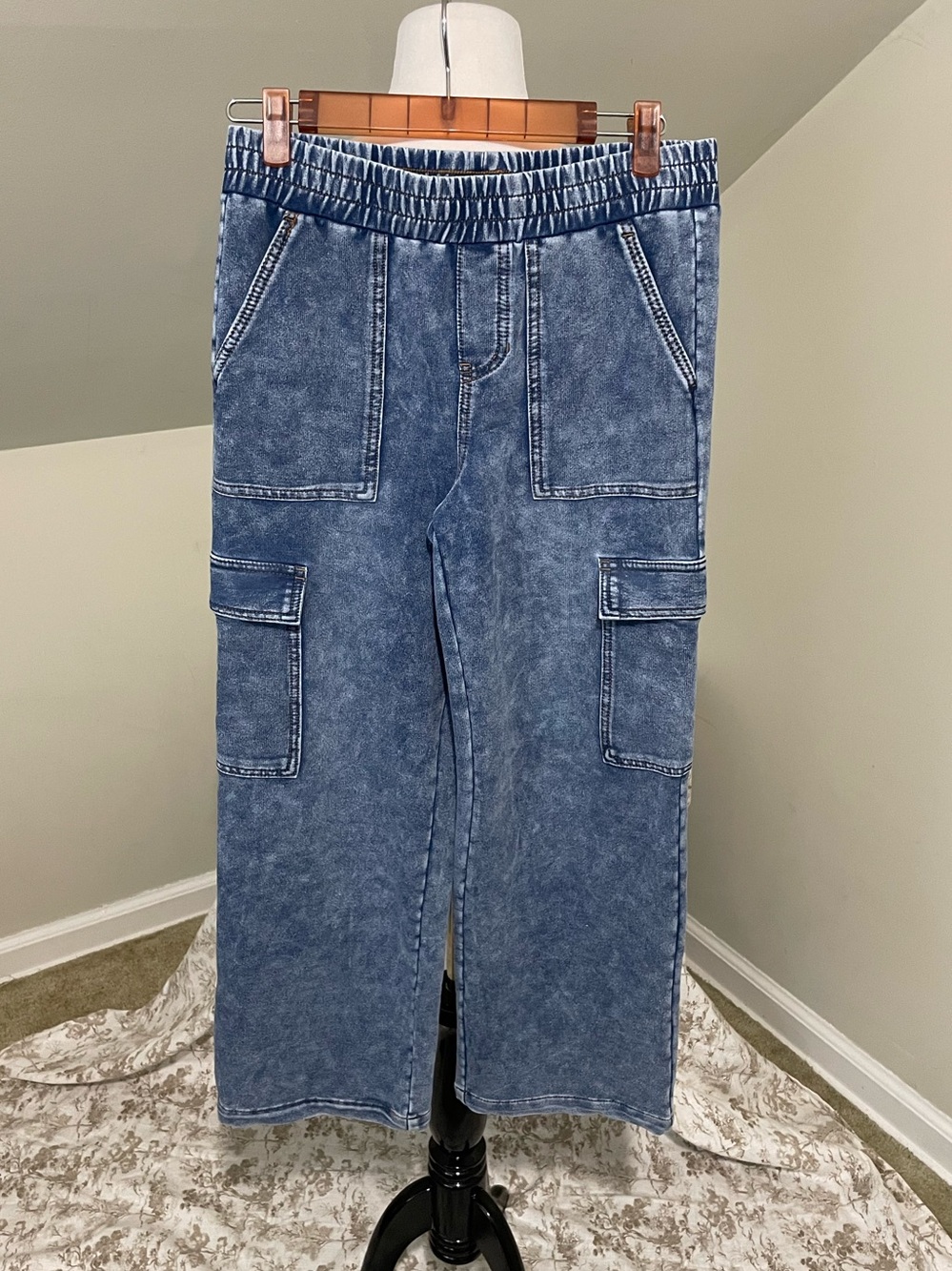 Vanilla Star Washed Blue Cargo Denim Sweatpants